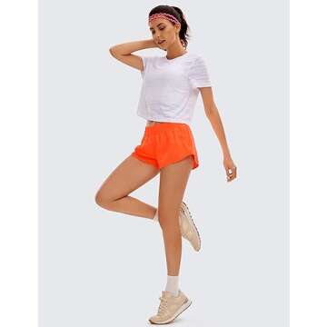 CRZ YOGA Women's Quick Dry Running Shorts - Neon Orange