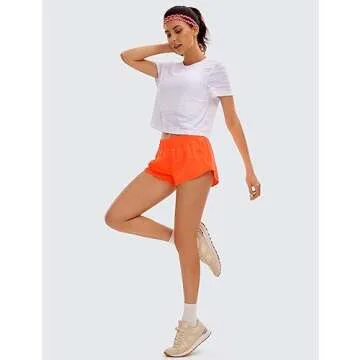 CRZ YOGA Women's Quick Dry Running Shorts - Neon Orange