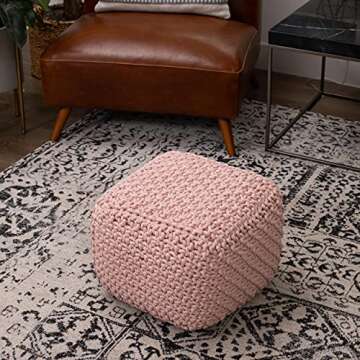 BIRDROCK HOME Square Pouf Ottoman | Cotton Braided Foot Stool with Bean Bag Filling | Boho Foot Rest...