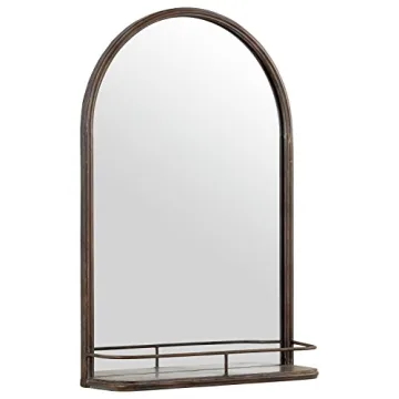 Stylish Arc Iron Wall Mount Mirror with Shelf