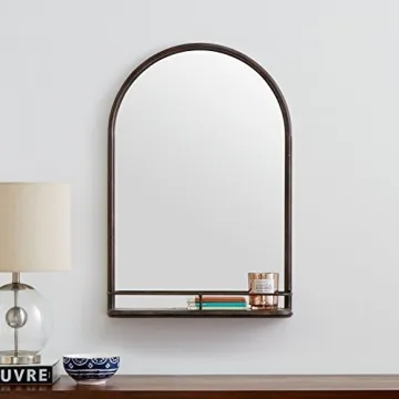 Stylish Arc Iron Wall Mount Mirror with Shelf