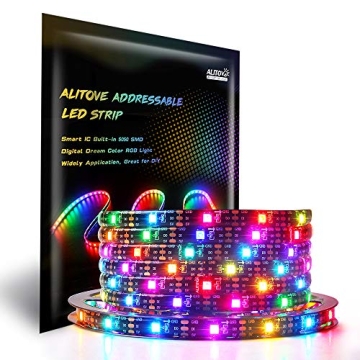 ALITOVE 16.4ft WS2812B RGB LED Strip - Programmable & Waterproof