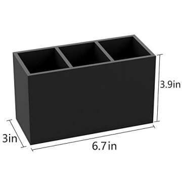 NIUBEE Acrylic Pen Holder 3 Compartments, Black Pencil Organizer Cup for Countertop Desk Accessory Storage