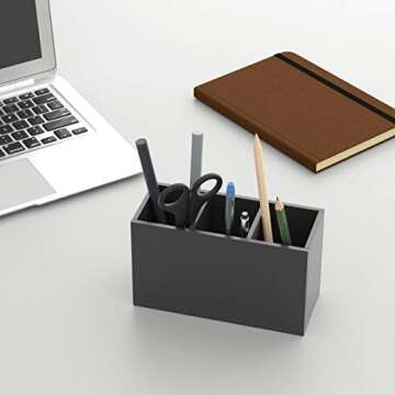 NIUBEE Acrylic Pen Holder 3 Compartments, Black Pencil Organizer Cup for Countertop Desk Accessory Storage