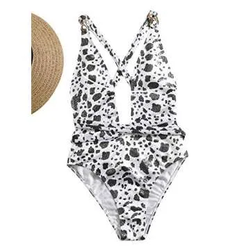 SweatyRocks Women's Sexy Bathing Suits Criss Cross Tie Knot Front Deep V Open Back Leopard One Piece Swimwear