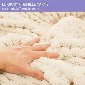 Bigacogo Chunky Knit Throw Blanket for Couch, 51x63 inches, 100% Hand Knitted with Thick Jumbo Chenille Yarn, Cozy Soft Large Rope Knot Cable Crochet Blankets for Sofa Bed Living Room, Beige