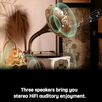 Retro Phonograph Record Player Bluetooth Speaker with with Copper Horn Nostalgic Vintage Vinyl Gramophone Turntable for Home Decoration Aux-in USB (with Record Player White)