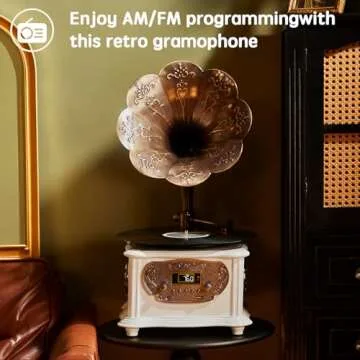 Retro Phonograph Record Player Bluetooth Speaker with with Copper Horn Nostalgic Vintage Vinyl Gramophone Turntable for Home Decoration Aux-in USB (with Record Player White)