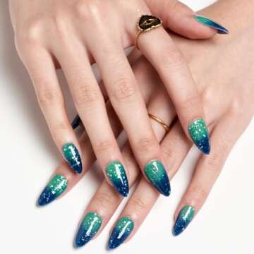 GLAMERMAID Thermochromic Press on Nails Medium-Handmade Short Almond Fake Nails Coffin with Star Gli...