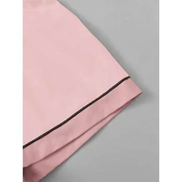 Floerns Women's Notch Collar Short Sleeve Sleepwear Two Piece Pajama Set Light Pink S