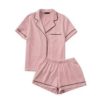 Floerns Women's Notch Collar Short Sleeve Sleepwear Two Piece Pajama Set Light Pink S