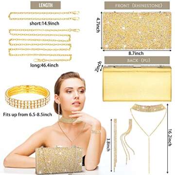 Kigeli 4 Pcs Women Rhinestone Evening Clutch Bag Crystal Envelope Handbag Bling Glitter Clutch Purse...