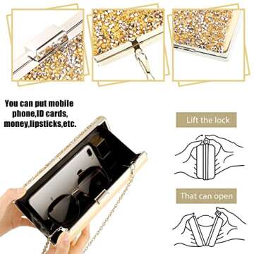 Kigeli 4 Pcs Women Rhinestone Evening Clutch Bag Crystal Envelope Handbag Bling Glitter Clutch Purses Crystal Jewelry Set Wedding Cocktail Prom Bags for Christmas Party