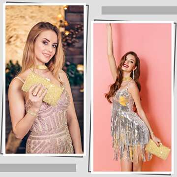 Kigeli 4 Pcs Women Rhinestone Evening Clutch Bag Crystal Envelope Handbag Bling Glitter Clutch Purses Crystal Jewelry Set Wedding Cocktail Prom Bags for Christmas Party