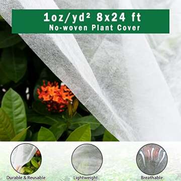 SunKrop Plant Covers Freeze Protection, 1oz/yd² 8x24ft Non-Woven Floating Row Cover Vegetable Shade...