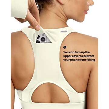 QUEENIEKE Women's Medium Support Back Pocket Energy Sport Bra Cotton Feel Size S Color Lvory WLhite