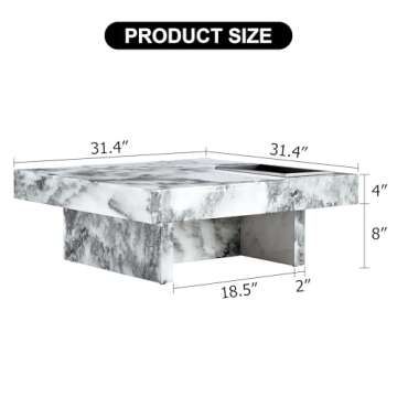 Vohuai Modern Coffee Table, 31” Faux Mrable Coffee Table with Stainless Steel Storage for Living R...