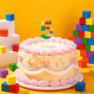 Rossesay Building Block Number 0-9 Birthday Cake Candle Numeral Birthday Sparkler Candles for Building Block Cake Topper for Party Decorations Supplies(Number 5)