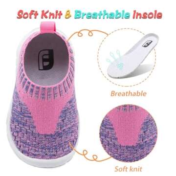 JOINFREE Kids Shoes Toddler Sock Sneakers Slip on Lightweight Walking Shoe for Boys Girls Pink Purpl...