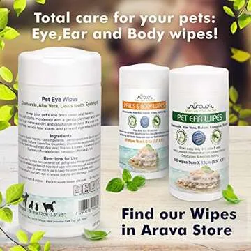 Arava Pet Eye Wipes for Dogs Cats Puppies & Kittens - 100 Count - Natural and Aromatherapy Medicated...