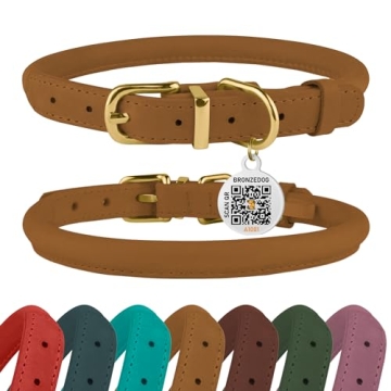 Stylish BRONZEDOG Rolled Leather Dog Collar - Adjustable, Soft & Durable for Small Dogs