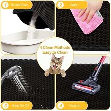 LeToo Cat Litter Mat Black Trapping for Litter Box, No Slip Large, Urine Waterproof, Honeycomb Doubl...