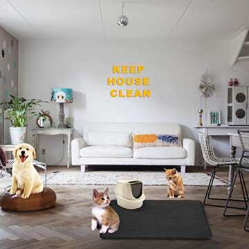 LeToo Cat Litter Mat Black Trapping for Litter Box, No Slip Large, Urine Waterproof, Honeycomb Double Layer Anti Tracking Kitty Mats, No Phthalate, Washable Easy Clean (24" x 15", Black)