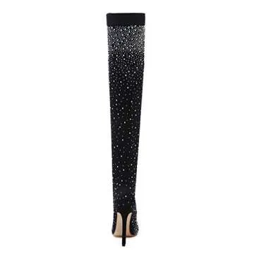 Azmodo Sparkly Thigh High Heeled Boots with Rhinestones