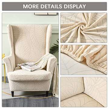 Wingback Chair Cover, Stretch Spandex Wing Chair Slipcovers 2 Piece, Wingback Armchair Sofa Slipcover Super Soft Fabric Furniture Protector with Elastic Bottom for Living Room Bedroom Hotel