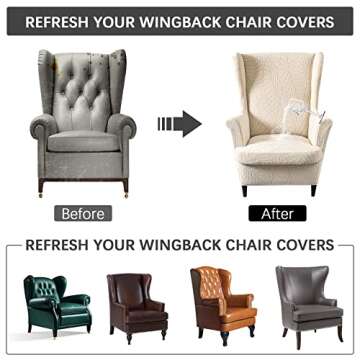 Wingback Chair Cover, Stretch Spandex Wing Chair Slipcovers 2 Piece, Wingback Armchair Sofa Slipcover Super Soft Fabric Furniture Protector with Elastic Bottom for Living Room Bedroom Hotel