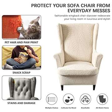 Wingback Chair Cover, Stretch Spandex Wing Chair Slipcovers 2 Piece, Wingback Armchair Sofa Slipcover Super Soft Fabric Furniture Protector with Elastic Bottom for Living Room Bedroom Hotel