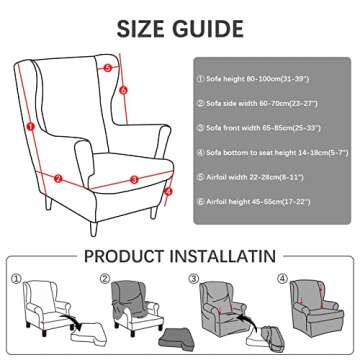 Wingback Chair Cover, Stretch Spandex Wing Chair Slipcovers 2 Piece, Wingback Armchair Sofa Slipcover Super Soft Fabric Furniture Protector with Elastic Bottom for Living Room Bedroom Hotel