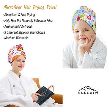 ELLEWIN Microfiber Hair Drying Towels for Kids, 3 Pack Wet Hair Towel Wrap Turban for Girls Children...