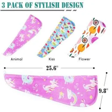 ELLEWIN Microfiber Hair Drying Towels for Kids, 3 Pack Wet Hair Towel Wrap Turban for Girls Children Women, Quick Dry Twisty Hair Towels Wrap for Curly Long Thick Hair Anti Frizz