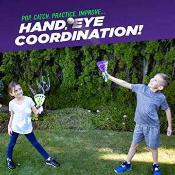 Geospace Original POP 'N Catch Family Skill Game with 2 Launchers - Launch & Catch The Ball for Hours of Fun! Perfect for Backyard, Beach or Tailgate Parties! Outdoor or Indoor Fun for Kids & Adults
