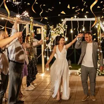 Motionchic 50 Pcs Wedding Fairy Wands with Bells Foil Tinsel Ribbon Stick Wands Tinsel Party Streamers with Bell Glittery Bridal Wedding Send Off Ideas Activities Holiday Celebration Favor(Gold)