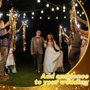 Motionchic 50 Pcs Wedding Fairy Wands with Bells Foil Tinsel Ribbon Stick Wands Tinsel Party Streamers with Bell Glittery Bridal Wedding Send Off Ideas Activities Holiday Celebration Favor(Gold)