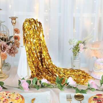 Motionchic 50 Pcs Wedding Fairy Wands with Bells Foil Tinsel Ribbon Stick Wands Tinsel Party Streamers with Bell Glittery Bridal Wedding Send Off Ideas Activities Holiday Celebration Favor(Gold)