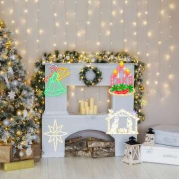 Pytopkto Christmas Decorations -16" Christmas Window Silhouette Lights - 4 Pack Colour Lighted Angel...