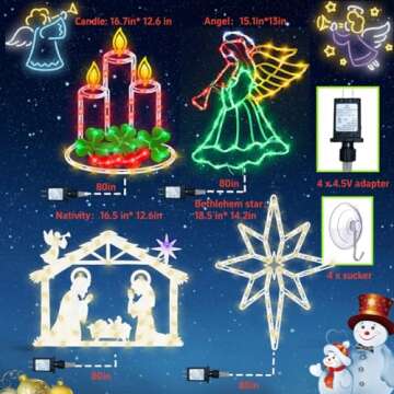 Pytopkto Christmas Decorations -16" Christmas Window Silhouette Lights - 4 Pack Colour Lighted Angel & Nativity & Bethlehem Star & Candle for Holiday Indoor and Outdoor Wall Door Window Decorate