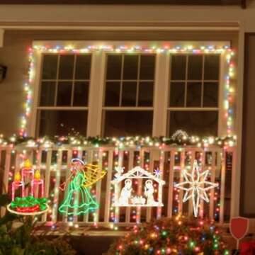 Pytopkto Christmas Decorations -16" Christmas Window Silhouette Lights - 4 Pack Colour Lighted Angel & Nativity & Bethlehem Star & Candle for Holiday Indoor and Outdoor Wall Door Window Decorate