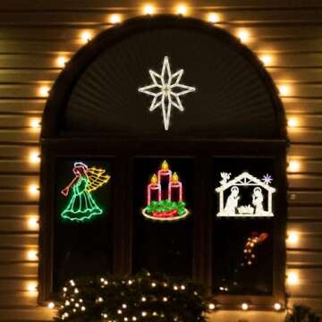 Pytopkto Christmas Decorations -16" Christmas Window Silhouette Lights - 4 Pack Colour Lighted Angel & Nativity & Bethlehem Star & Candle for Holiday Indoor and Outdoor Wall Door Window Decorate
