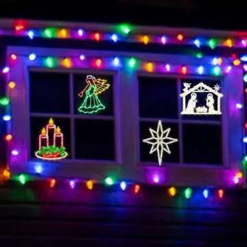 Pytopkto Christmas Decorations -16" Christmas Window Silhouette Lights - 4 Pack Colour Lighted Angel & Nativity & Bethlehem Star & Candle for Holiday Indoor and Outdoor Wall Door Window Decorate