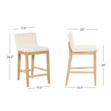 Nathan James Gracie Modern Counter Height Bar Stool with Back, Counter Stool Upholstered Chair with Natural Textured Linen and Brushed Wooden Legs, Cream Boucle/Light Brown