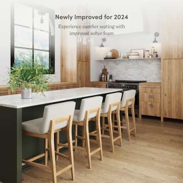 Nathan James Gracie Modern Counter Height Bar Stool with Back, Counter Stool Upholstered Chair with Natural Textured Linen and Brushed Wooden Legs, Cream Boucle/Light Brown