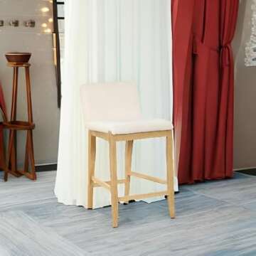 Nathan James Gracie Modern Counter Height Bar Stool with Back, Counter Stool Upholstered Chair with Natural Textured Linen and Brushed Wooden Legs, Cream Boucle/Light Brown