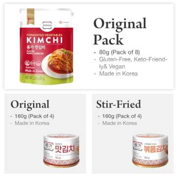 JONGGA Spicy Napa Cabbage Kimchi (Pack of 8), Shelf Stable Mat Kimchi, Spicy Korean Authentic Fermented Pickled Cabbaged Kimchi, Perfect with Ramen, Noodles and Rice