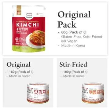 JONGGA Spicy Napa Cabbage Kimchi (Pack of 8), Shelf Stable Mat Kimchi, Spicy Korean Authentic Fermented Pickled Cabbaged Kimchi, Perfect with Ramen, Noodles and Rice