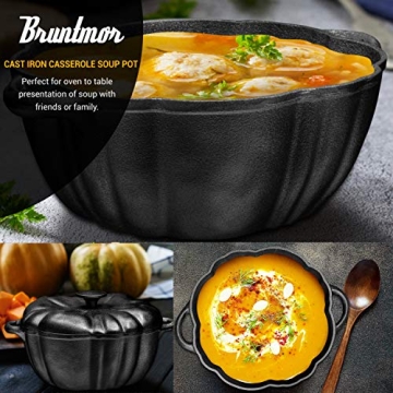 Bruntmor Cast Iron Pumpkin Soup Pot 4 Quart Dutch Oven