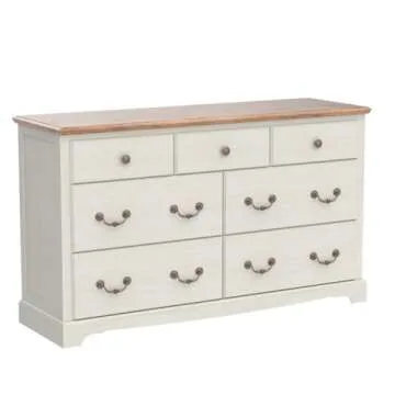 T4TREAM 7 Drawers Dresser Chests for Bedroom, Wood Vintage Chests of Drawers, Rustic Dressers Chset Organizer for Bedroom, Living Room, Hallway, Antique White